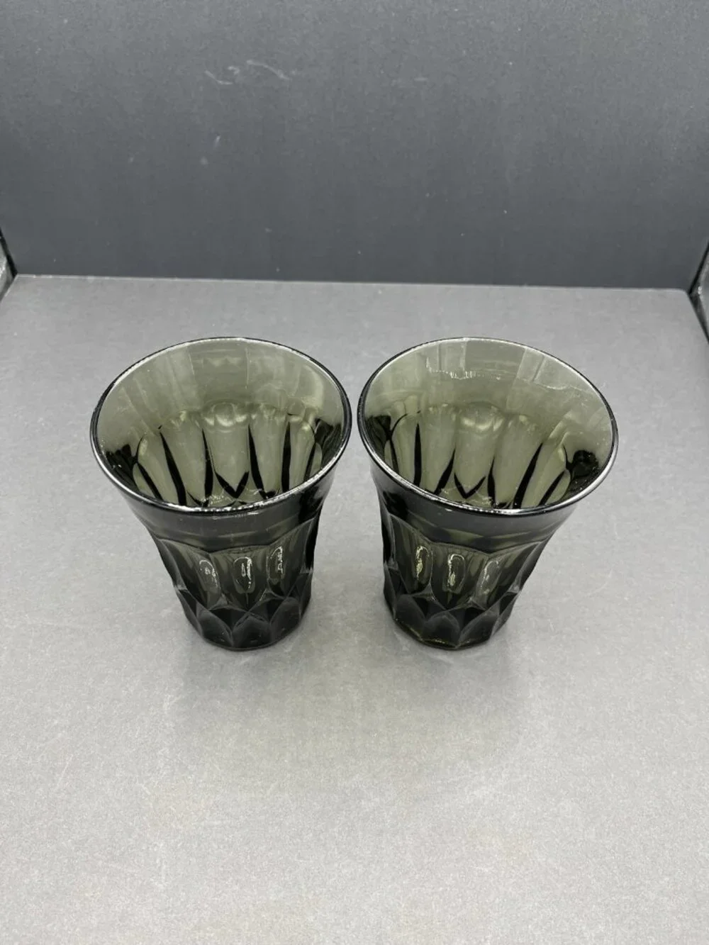 Vintage Noritake Perspective Smoky Olive Green Glass Tumblers Set of 2
